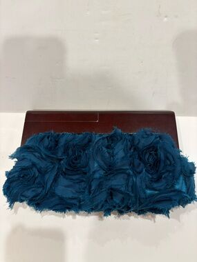 Teal Rosette Fabric Clutch